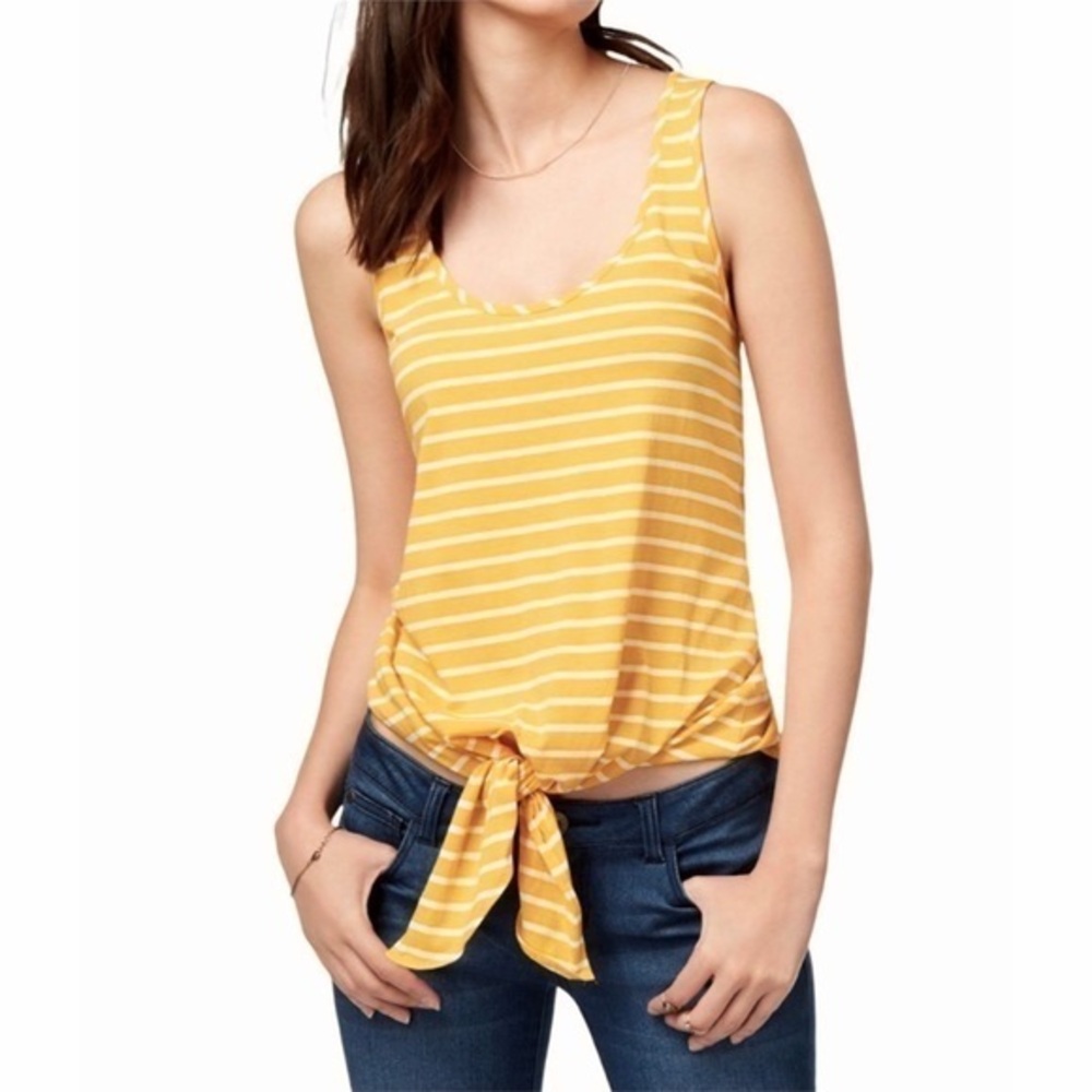 Maison Jules Tank Top Yellow Striped Tie Hem NWT M Nautical